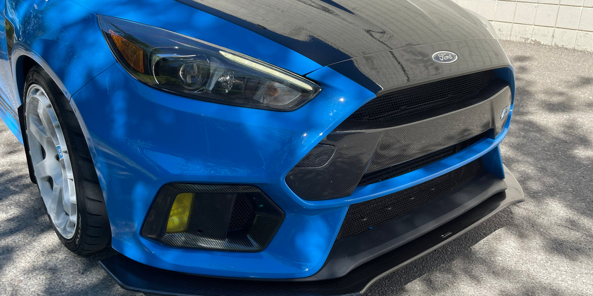 Front Bumper Lip Splitter Spoiler Kit + Strut Rods For Ford Focus RS ST MK3 MK4 - Gloss Black Polyurethane