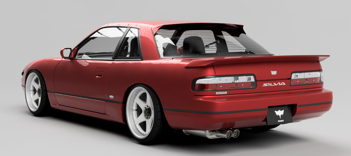 Red Nissan Silvia car on a gray background